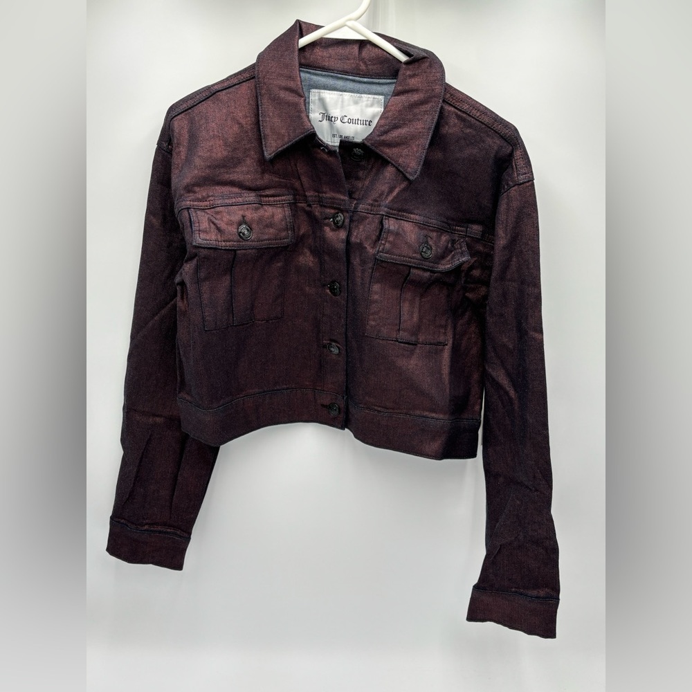 Juicy Couture‎ Metallic Plum Cropped Denim Jacket Women's Medium Button